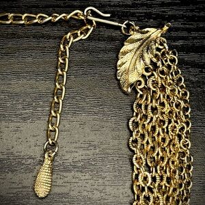 Vintage Goldstone Chain Necklace with Leaf Pendants
